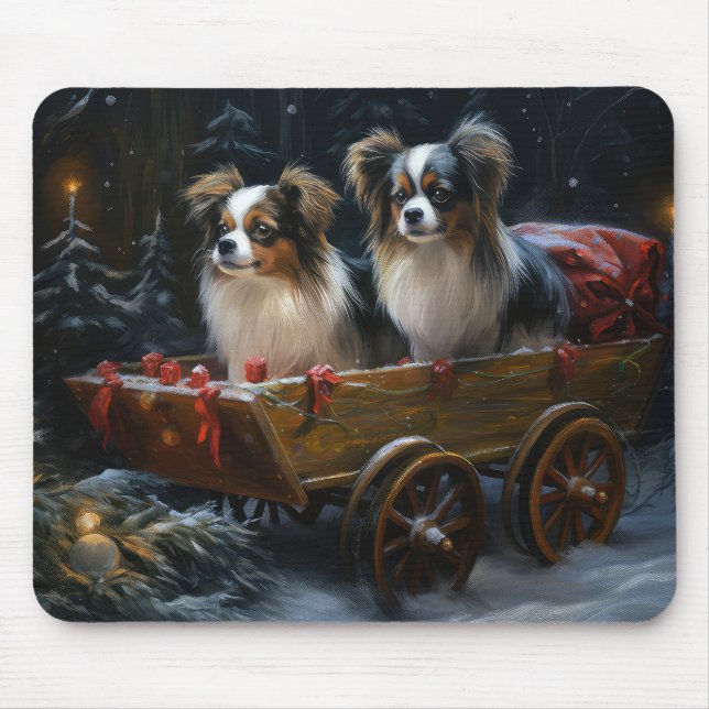 Alfombrilla De Ratón Decoración de los Navidades Papillon Snowy Sleigh (Frente)