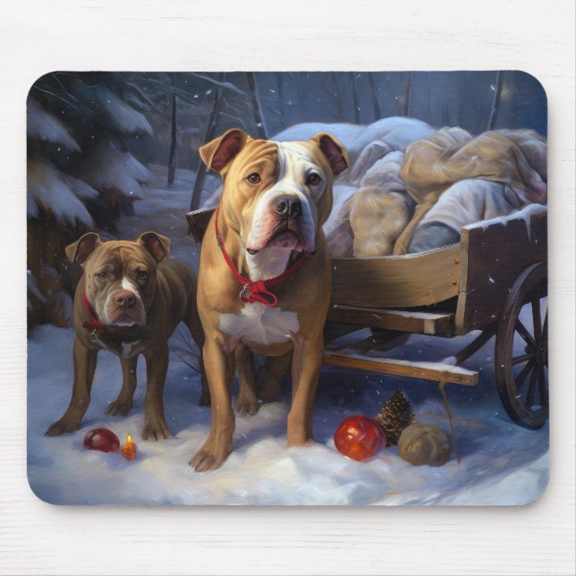 Alfombrilla De Ratón Decoración de los Navidades Pitbull Snowy Sleigh (Frente)