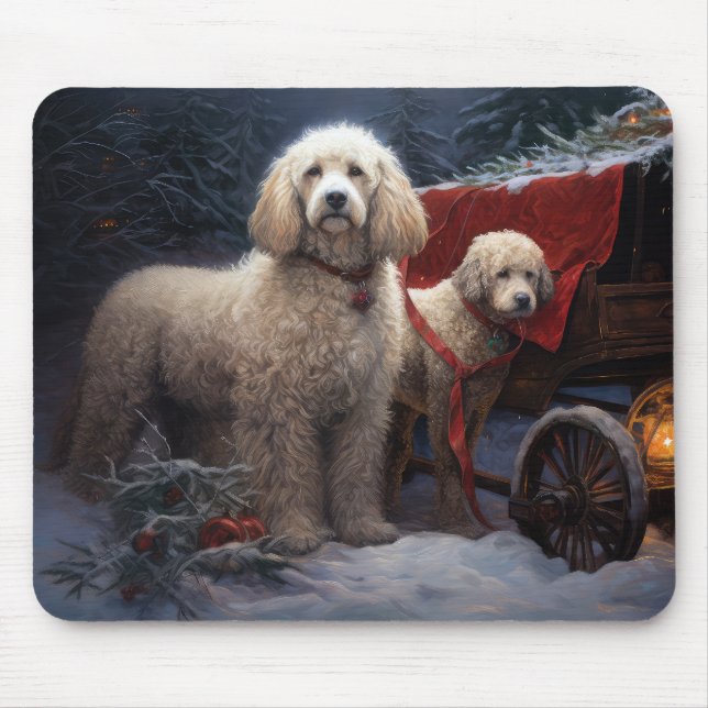 Alfombrilla De Ratón Decoración de los Navidades Poodle Snowy Sleigh (Frente)