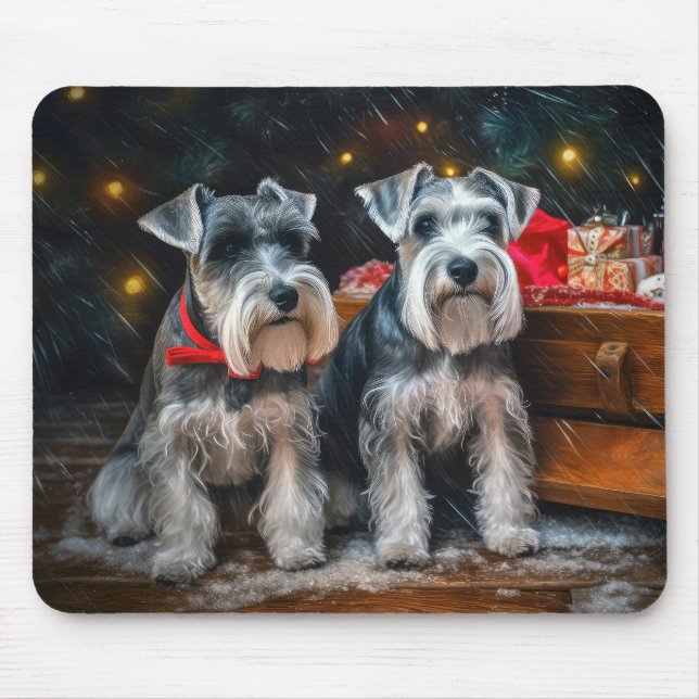 Alfombrilla De Ratón Decoración de los Navidades Schnauzer Snowy Sleigh (Frente)