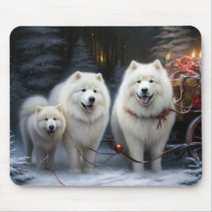 Alfombrilla De Ratón Decoración de Navidad de Trineo Nevado Samoyedo