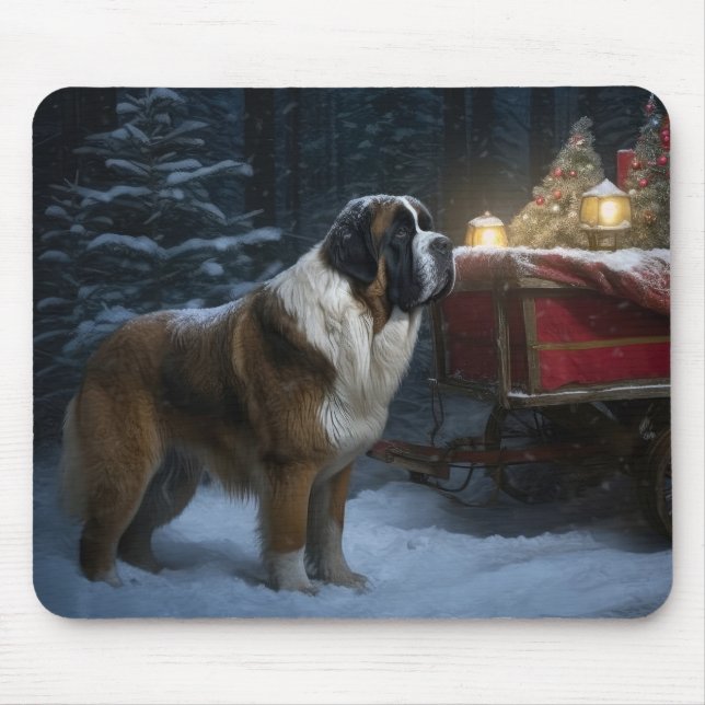 Alfombrilla De Ratón Decoración de Navidades de Saint Bernard Snowy Sle (Frente)