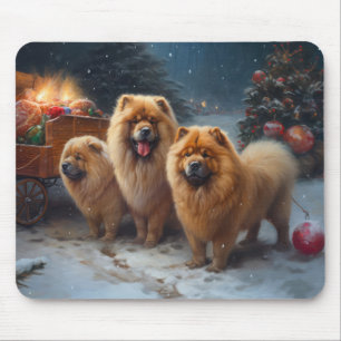 Alfombrilla De Ratón Decoración Navideña de Trineo Nevado Chow Chow