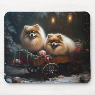 Alfombrilla De Ratón Decoración navideña de trineo nevado con Pomerania