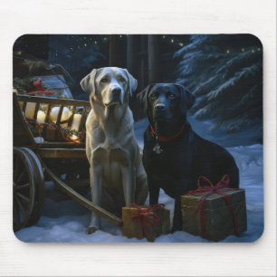 Alfombrilla De Ratón Decoración Navideña Trineo Nevado de Labrador