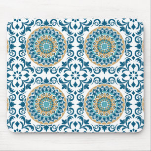 Alfombrilla De Ratón Decoración Oriental Vintage Azul, Marrón y Blanco