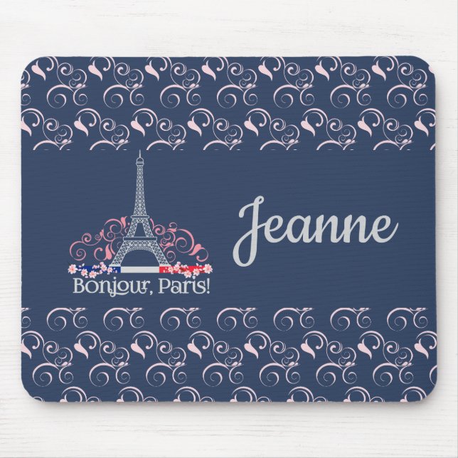 Alfombrilla De Ratón Decorative Bonjour Paris Personalized Name (Frente)