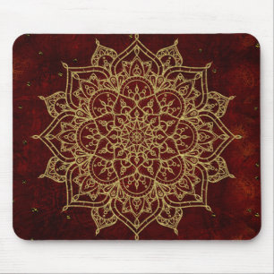 Alfombrilla De Ratón Deep Wine Red Mandala & Gold Glam Moda moderna