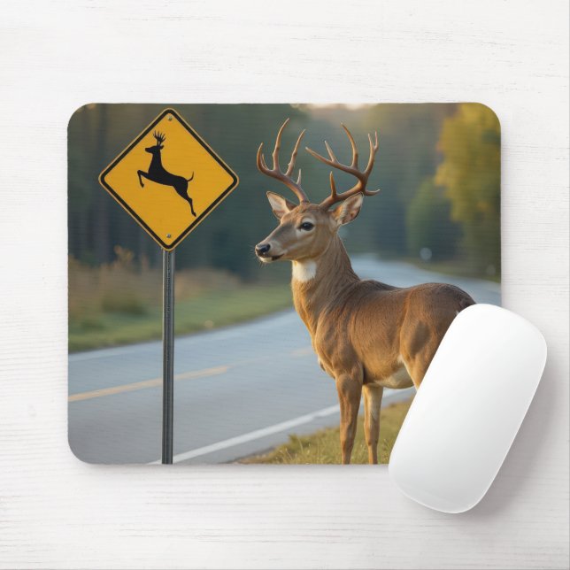Alfombrilla De Ratón Deer Crossing Sign (Con ratón)