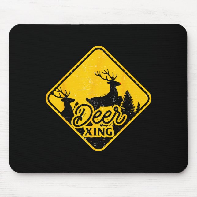 Alfombrilla De Ratón Deer Crossing Sign Christmas Xing Reindeer Funny M (Frente)