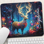 Alfombrilla De Ratón Deer forestal de remolino arco iris personalizado<br><div class="desc">Transforme su espacio de trabajo en un reino mágico con esta almohadilla personalizada de ratón con un majestuoso ciervo adornado con colores giratorios arcoiris, dentro de un bosque encantado. El diseño vibrante y el ambiente místico crean una escena cautivadora, inspiradora creatividad y asombro. Hazlo verdaderamente tuyo añadiendo tu nombre o...</div>