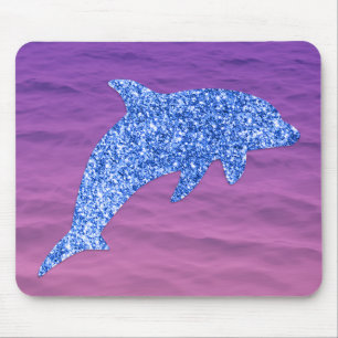 Alfombrilla De Ratón Delfín Purpurina Azul En Mar Rosa Y Púrpura