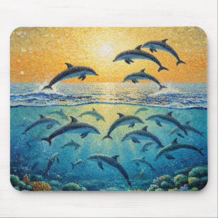 Alfombrilla De Ratón Delfines al atardecer l