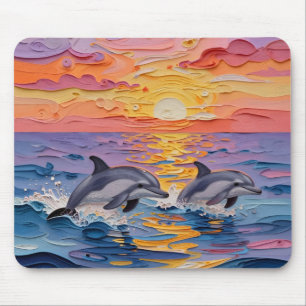 Alfombrilla De Ratón Delfines Impasto y olas del océano  