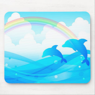 Alfombrilla De Ratón Delfines y arcoiris