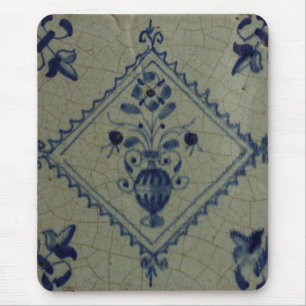 Alfombrilla De Ratón Delft Blue Tile - Vase con flores y Bouquet