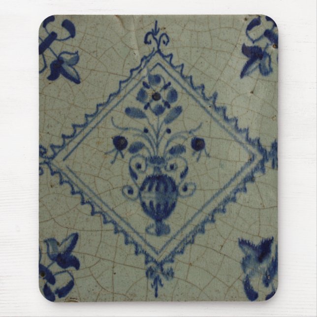 Alfombrilla De Ratón Delft Blue Tile - Vase con flores y Bouquet (Frente)