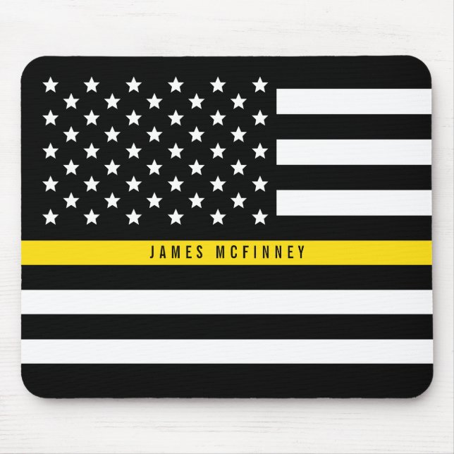 Alfombrilla De Ratón Delgado Línea Amarilla Dispatcher Bandera Estadoun (Frente)