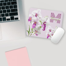 Delicados orquídeas blancas Monograma Mousepad