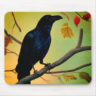 Alfombrilla De Ratón Deliciosa Raven De Diversión En La Rama