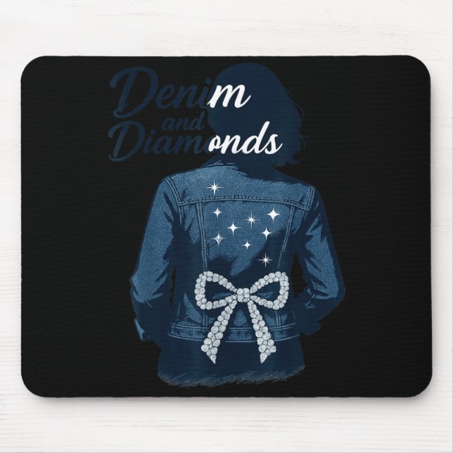 Alfombrilla De Ratón Denim And Diamonds Bow Ladies Girls Jeans Women  (Frente)