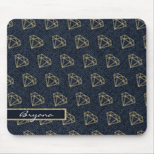 Alfombrilla De Ratón Denim & Diamonds Gold & Blue Glam Computadora