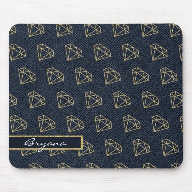 Alfombrilla De Ratón Denim & Diamonds Gold & Blue Glam Computadora (Frente)