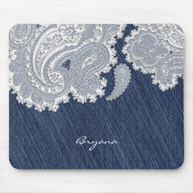 Alfombrilla De Ratón Denim Jean y White Lace Elegante almohadilla del r (Frente)