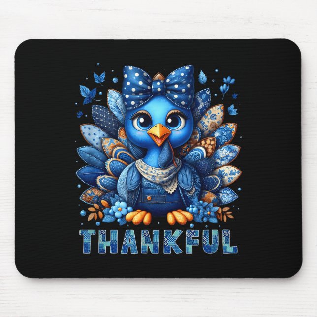Alfombrilla De Ratón Denim Thankful Turkey Grandma Mama Mom Give Thanks (Frente)