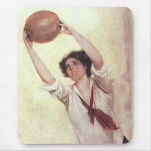 Alfombrilla De Ratón Deportes vintage, jugadora de baloncesto con bola