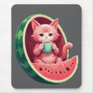 Alfombrilla De Ratón Descanso de café del gato de sandía