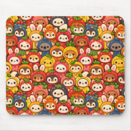 Alfombrilla De Ratón Desfile de Amigos Frutas | Chibi Animal Cute