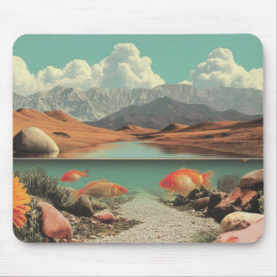 Alfombrilla De Ratón Desierto y Lago Surrealista con Peces Dorados