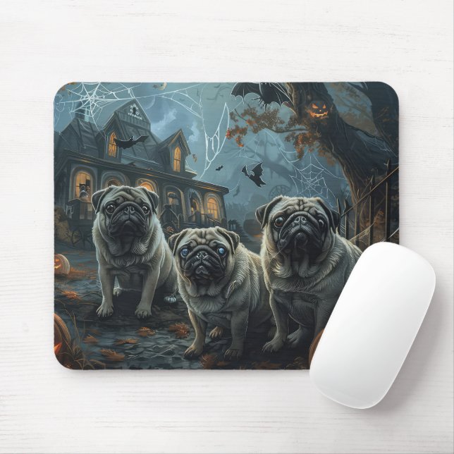 Alfombrilla De Ratón Deslumbramiento de la noche de Pug Halloween (Con ratón)