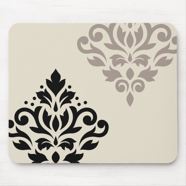 Alfombrilla De Ratón Desplazamiento Damask Art I Crema de tazas negras (Frente)