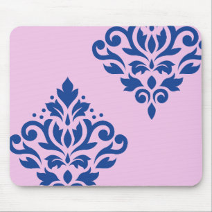 Alfombrilla De Ratón Desplazar el arte de Damask I azul sobre rosa