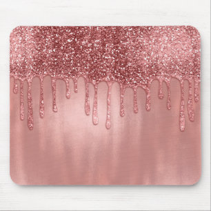 Alfombrilla De Ratón Destellante en Rosa Dorado Brillante Goteo Bonito