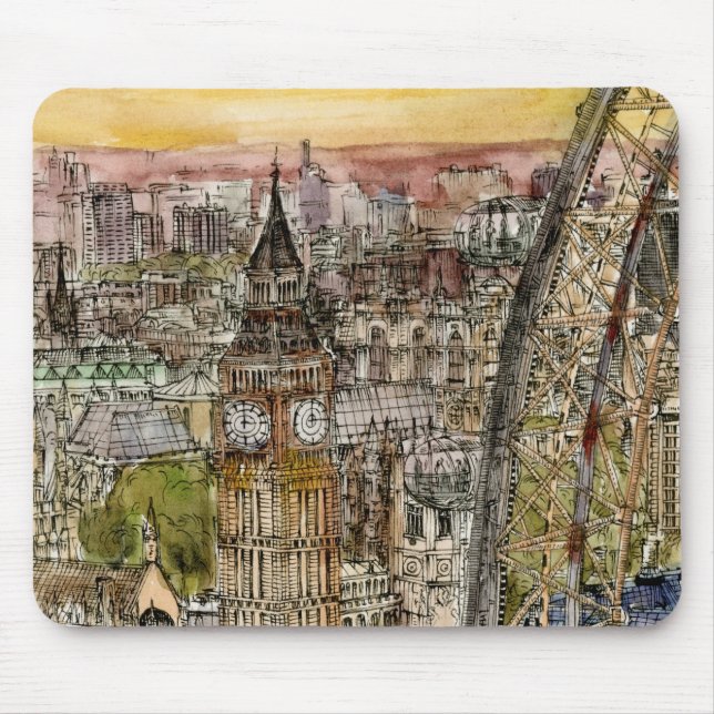 Alfombrilla De Ratón Destinos | acuarela Big Ben y London Eye (Frente)
