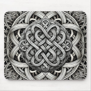 Alfombrilla De Ratón Detaillierte Schwarz-Weißer keltischer Knoten 0001