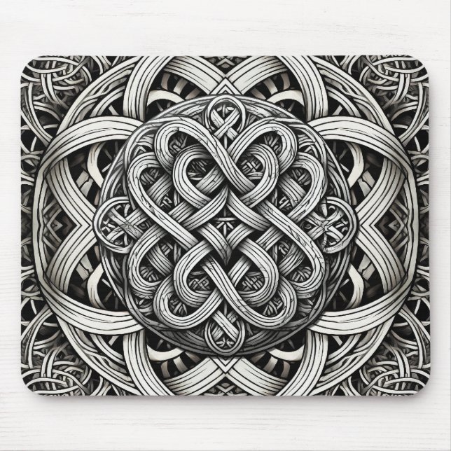 Alfombrilla De Ratón Detaillierte Schwarz-Weißer keltischer Knoten 0001 (Frente)
