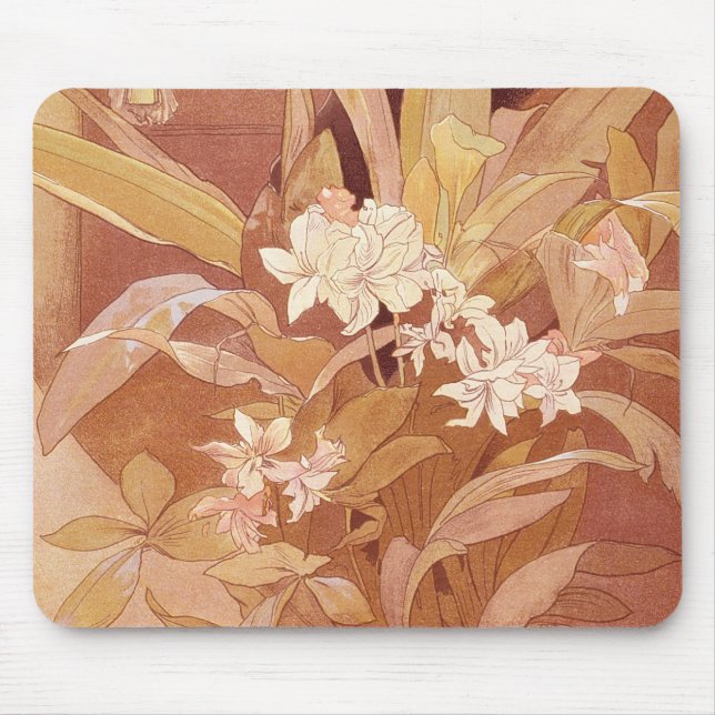 Alfombrilla De Ratón Detalle floral de Alphonse Mucha Art Nouveau (Frente)