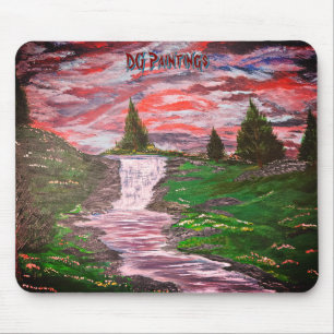 Alfombrilla De Ratón DG Paintings Atardecer Pradera Cascada