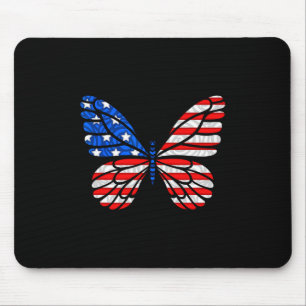 Alfombrilla De Ratón Día 4 de julio Bandera Estadounidense Mariposa