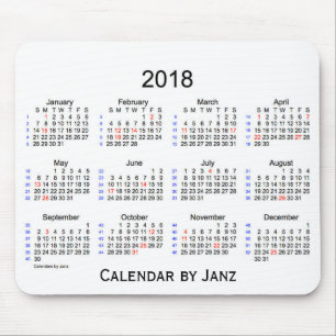 Alfombrilla De Ratón Día de fiesta 2018 calendario blanco de 52 semanas