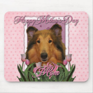 Alfombrilla De Ratón Día de la Madre - tulipanes rosados - collie -