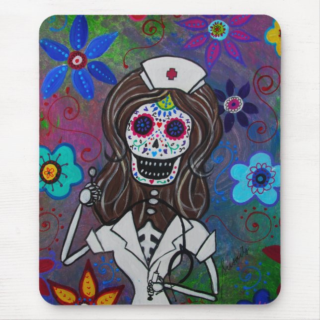 Alfombrilla De Ratón Dia de los Muertos Nurse RN (Frente)