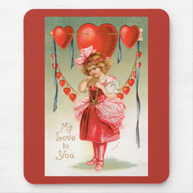 Alfombrilla De Ratón Día de San Valentín de época, Chica victoriano con (Frente)