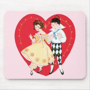 Alfombrilla De Ratón Día de San Valentín Retro, Arlequín y Corazón Vint