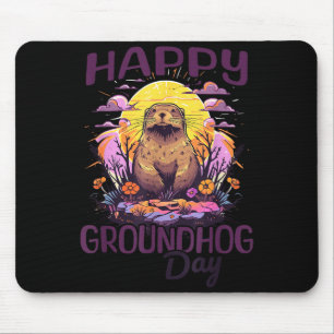 Alfombrilla De Ratón Día Feliz de la Marmota Arte Gráfico Vintage Lindo