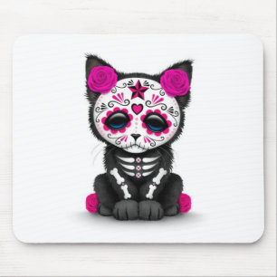 Alfombrilla De Ratón Día rosado lindo del gato muerto del gatito,